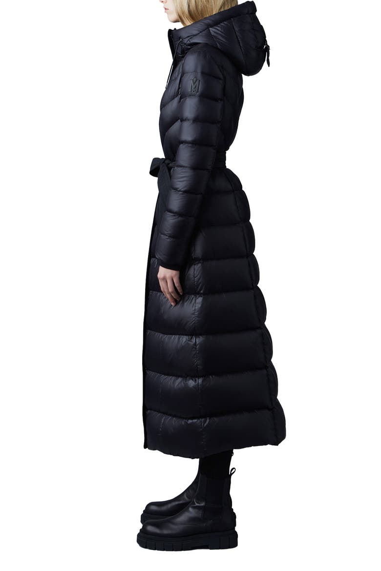 Calina Lustrous Water Repellent Down Coat, Alternate, color, BLACK