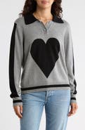 Vigoss Intarsia Heart Cotton Polo Sweater