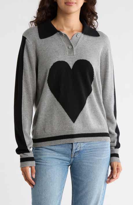 Vigoss Intarsia Heart Cotton Polo Sweater