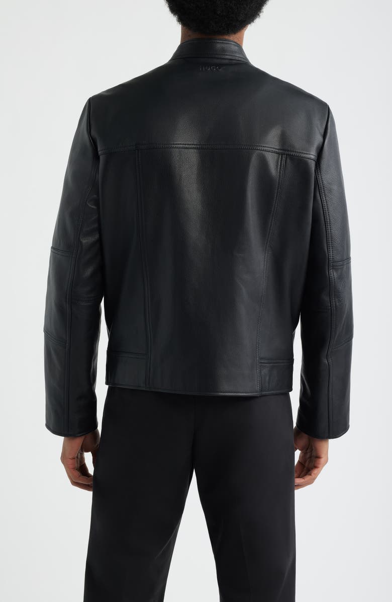 HUGO Lokis Leather Jacket, Alternate, color, Black
