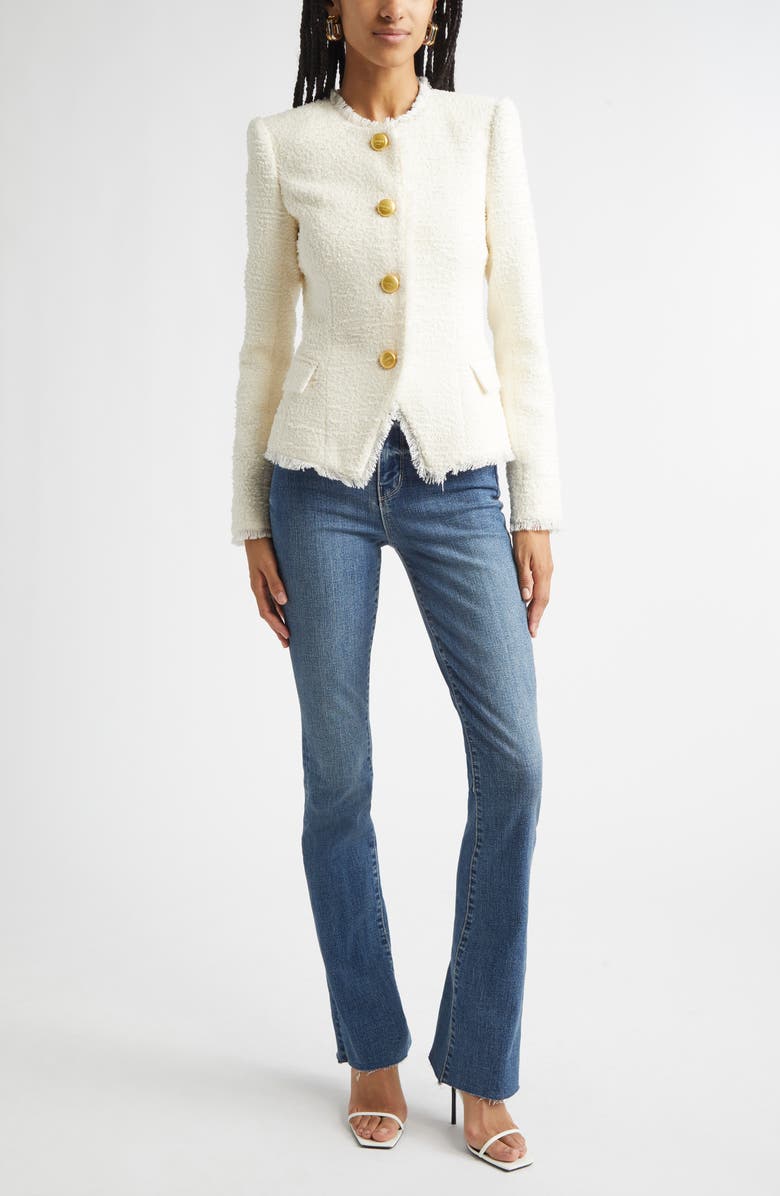 L'AGENCE Nerina Fringe Bouclé Jacket, Alternate, color, Ivory
