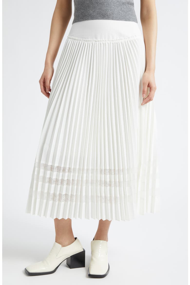 Lace Trim Crepe Pleat Midi Skirt, Main, color, WHITE