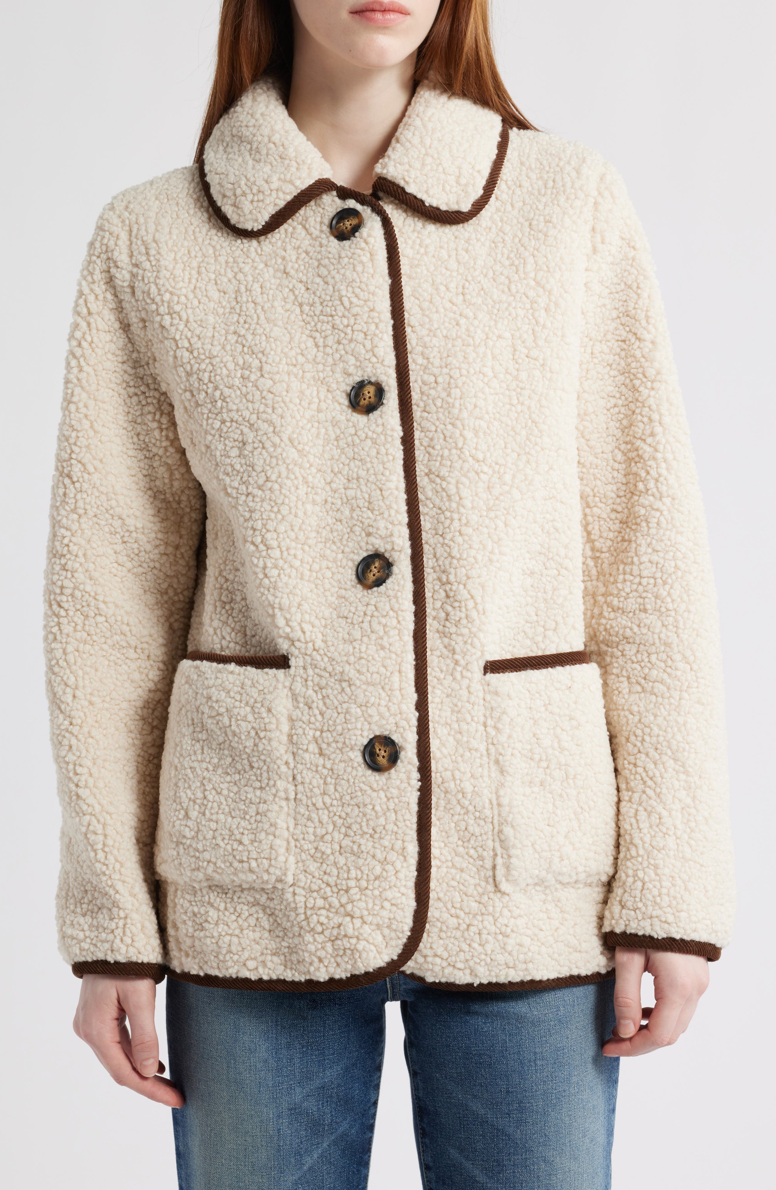 Bernardo Contrast Trim Faux Shearling Jacket