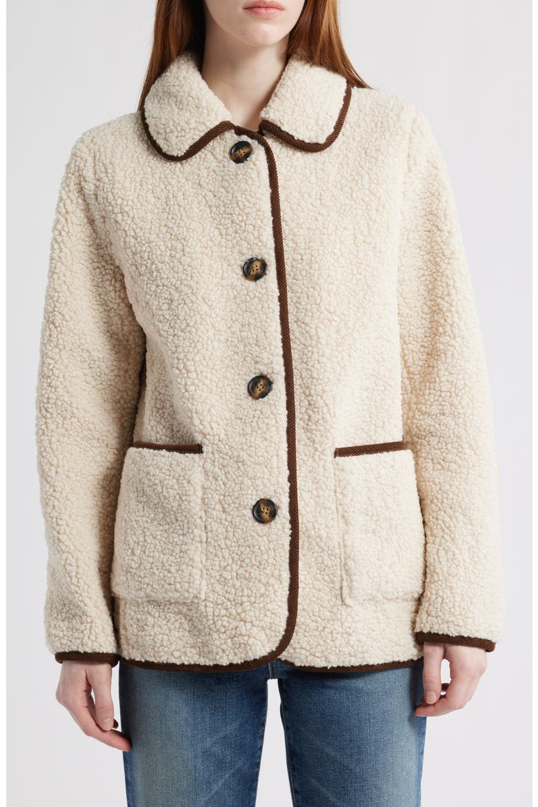 Contrast Trim Faux Shearling Jacket, Main, color, CREAM