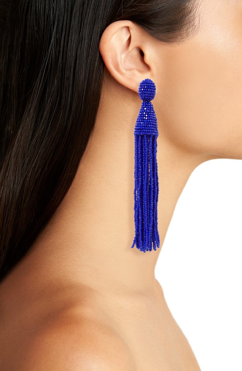 Oscar de la Renta Long Tassel Drop Clip Earrings, Alternate, color,