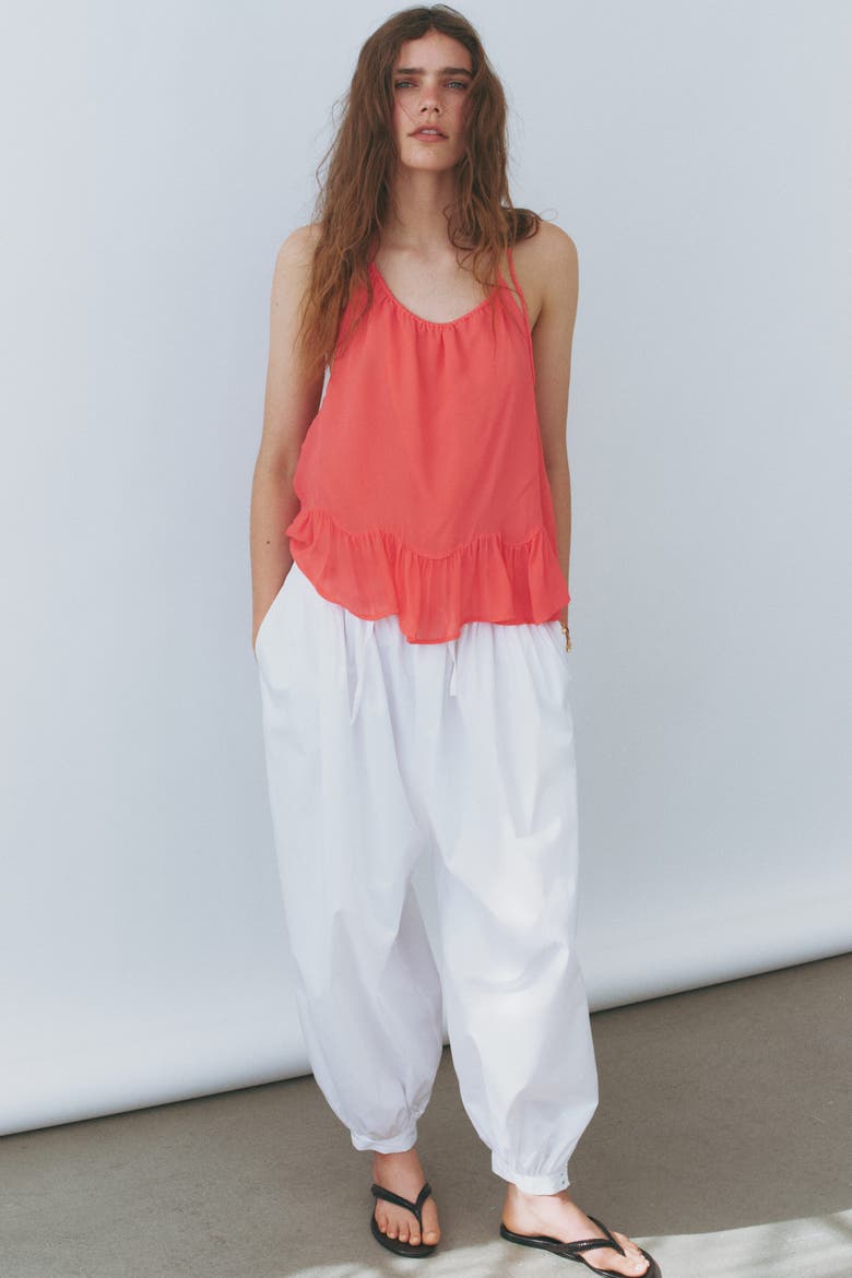 Frill-trimmed Halterneck Top, Alternate, color, Coral pink