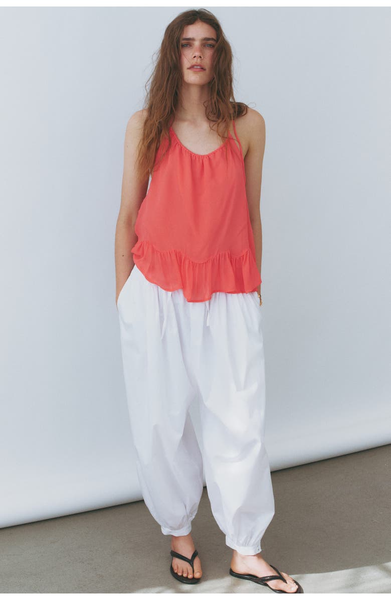 H&M Frill-trimmed Halterneck Top, Alternate, color, Coral Pink