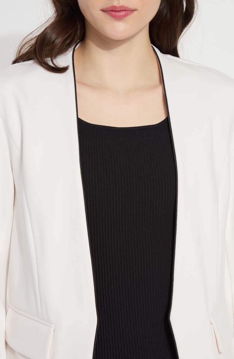 Lysse Collarless Satin Trim Ponte Blazer, Alternate, color, Chalk