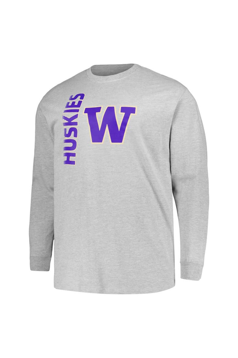 Men's Champion Heather Gray Washington Huskies Big & Tall Mascot Long Sleeve T-Shirt, Alternate, color, Heather Gray
