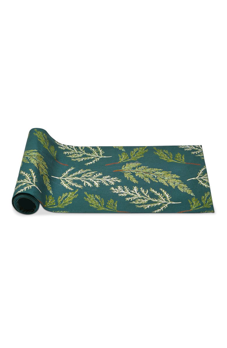 tag Juniper Sprig Table Runner Dark Green Cotton Spring Decor, Main, color, 