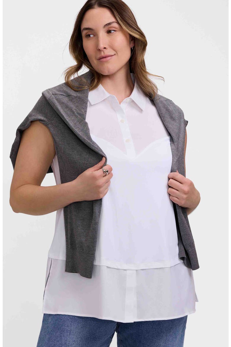 Sasha Mixed Media Sleeveless Button-Up Shirt, Alternate, color, WHITE