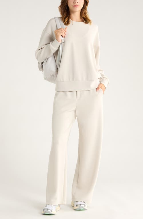 Zella Ultrasoft Boxy Knit Crew Sweatshirt In White