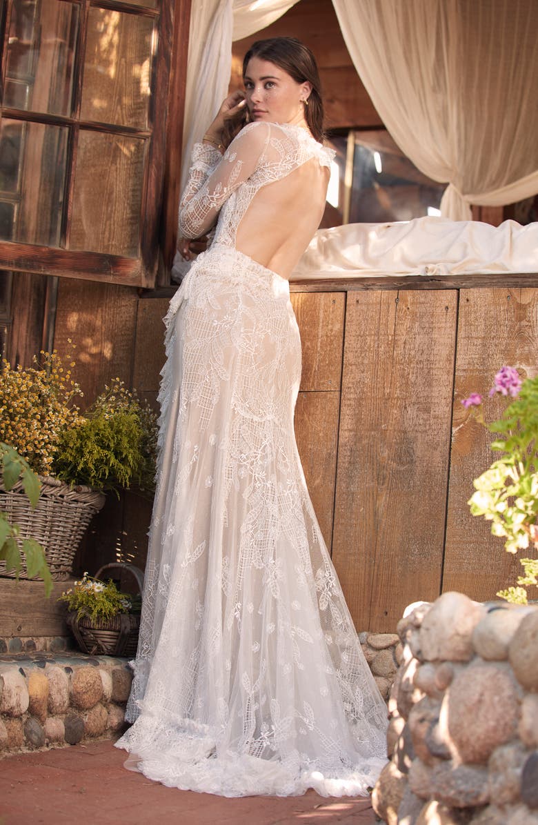 Willowby Lorne Long Sleeve Lace Wedding Dress, Alternate, color, 