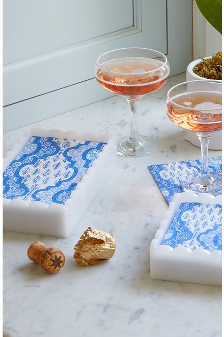 Provençal Cotton Blue White Scalloped Guest Towel Box Set, Alternate, color, WHITE