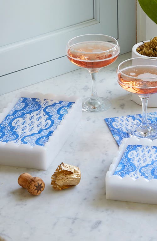 Mariposa Provençal Cotton Blue White Scalloped Guest Towel Box Set In White
