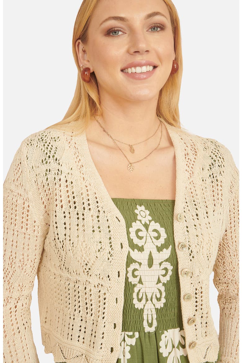 Crochet Knitted Cropped Cardigan, Alternate, color, Beige