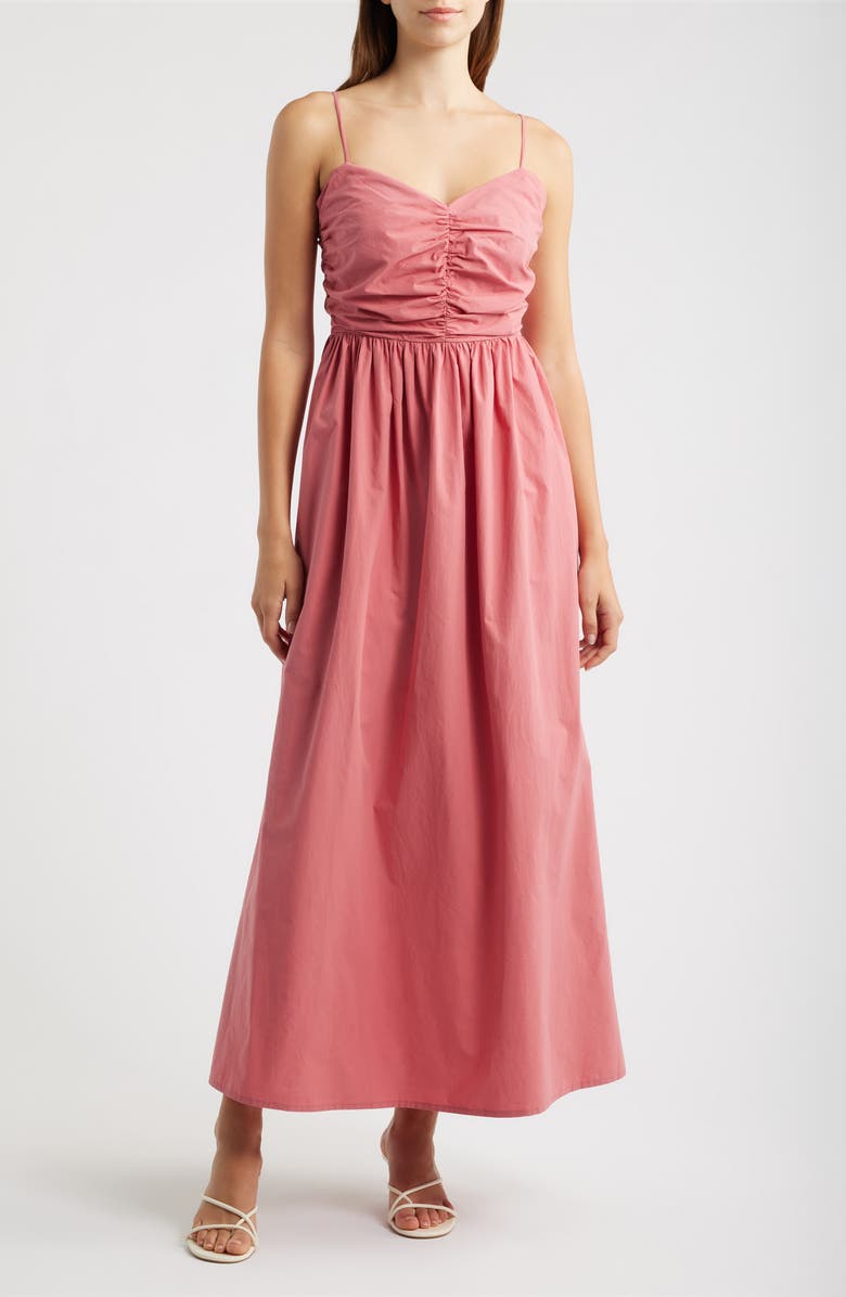 DELUC Maubois Shirred Cotton Poplin Midi Dress, Main, color, Rose