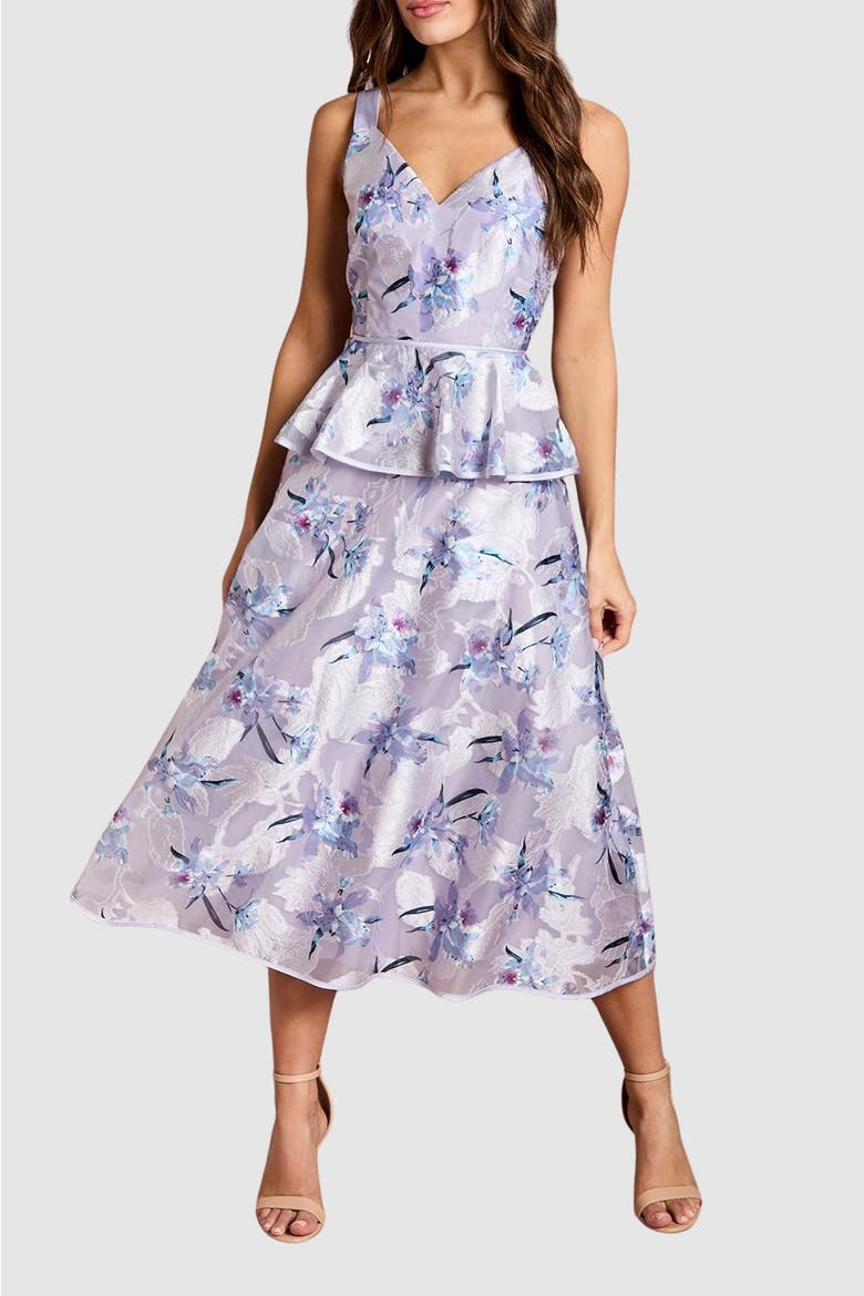 Satin Jacquard Midi Dress, Alternate, color, Lilac