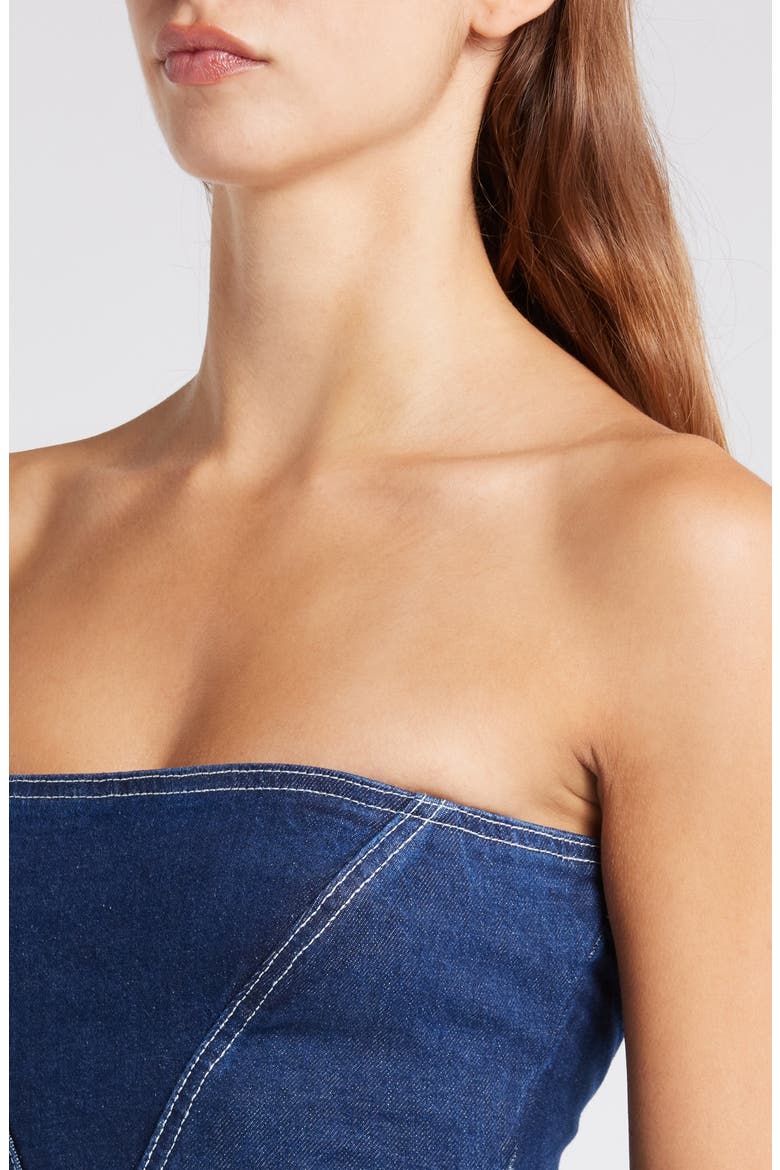 Strapless Denim Minidress, Alternate, color, DARK BLUE