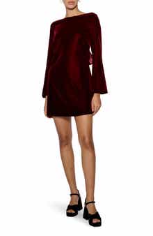 Nobody's Child Joelle Bow Back Long Sleeve Velvet Minidress