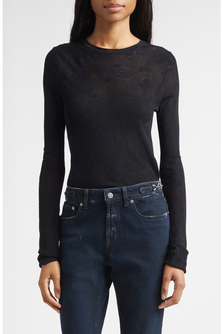 Floral Jacquard Crewneck Sweater, Main, color, BLACK