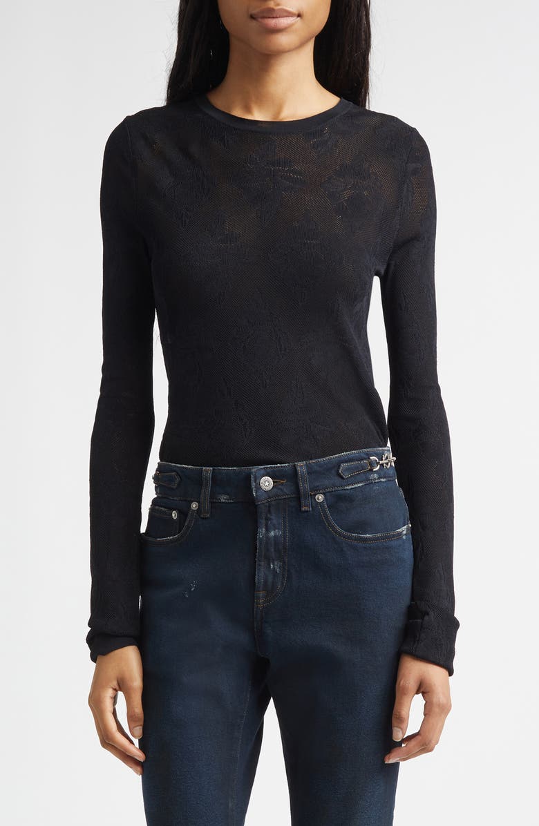 Golden Goose Floral Jacquard Crewneck Sweater, Main, color, Black