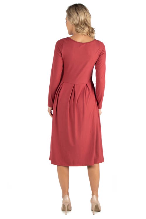 24seven Comfort Apparel Maternity Midi Length Fit And Flare Pocket Dress In Pink