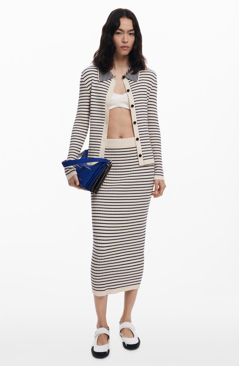 Desigual Stripe Rib Midi Sweater Skirt, Alternate, color, Light Beige