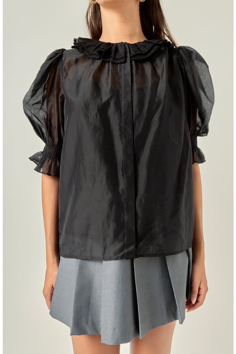 Ruffled Organza Top, Alternate, color, BLACK