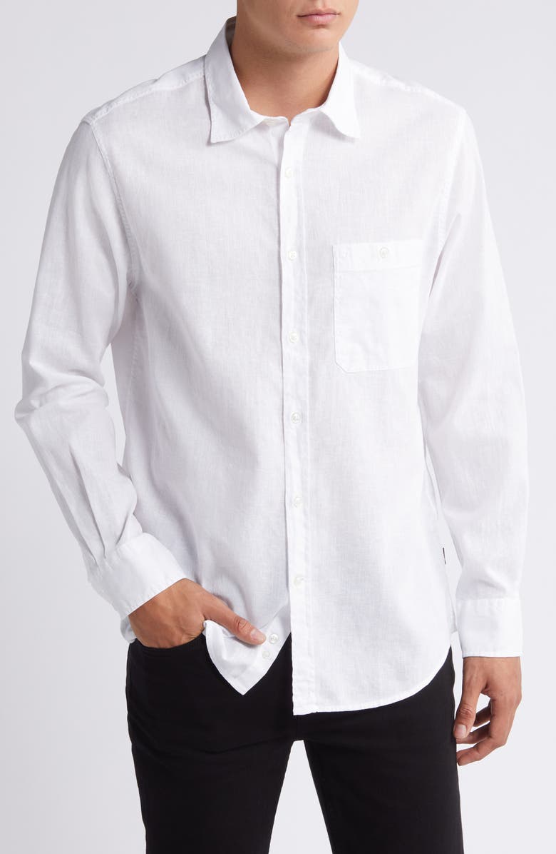 7 For All Mankind Solid Cotton & Linen Button-Up Shirt, Main, color, White