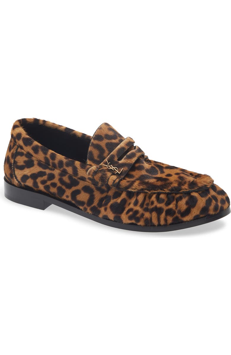 Saint Laurent Genuine Calf Hair Penny Loafer, Main, color, Manto Naturale/ Leopard