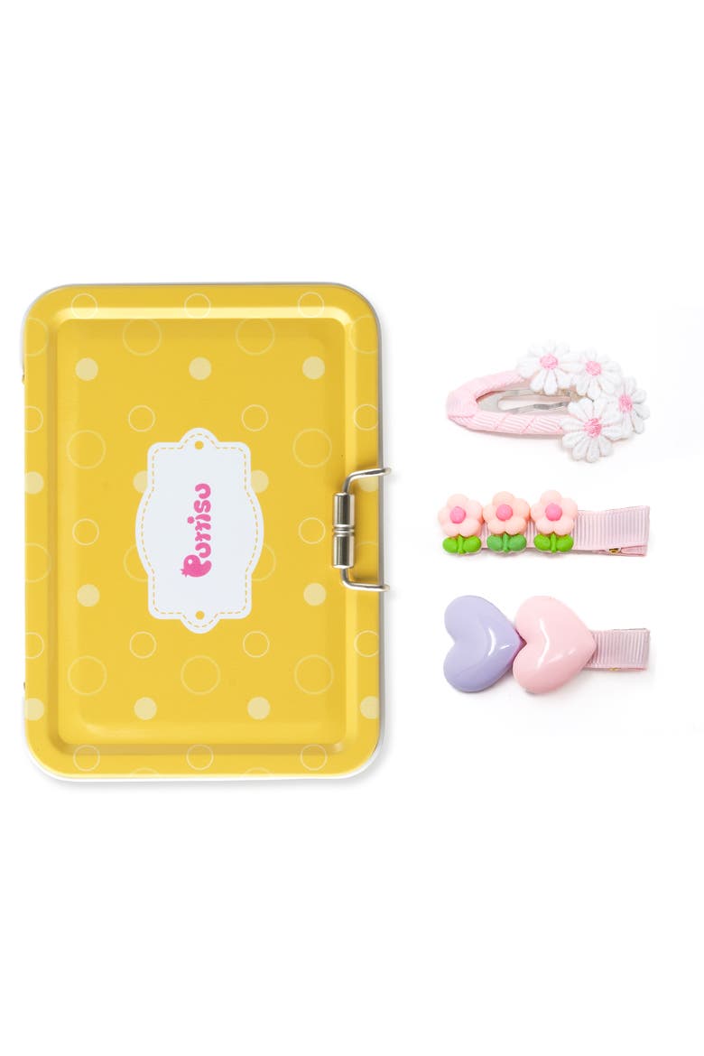 3pc Hair Clip Set - Heart & Daisy Charm, Main, color, Strawberry Sugar Bloom