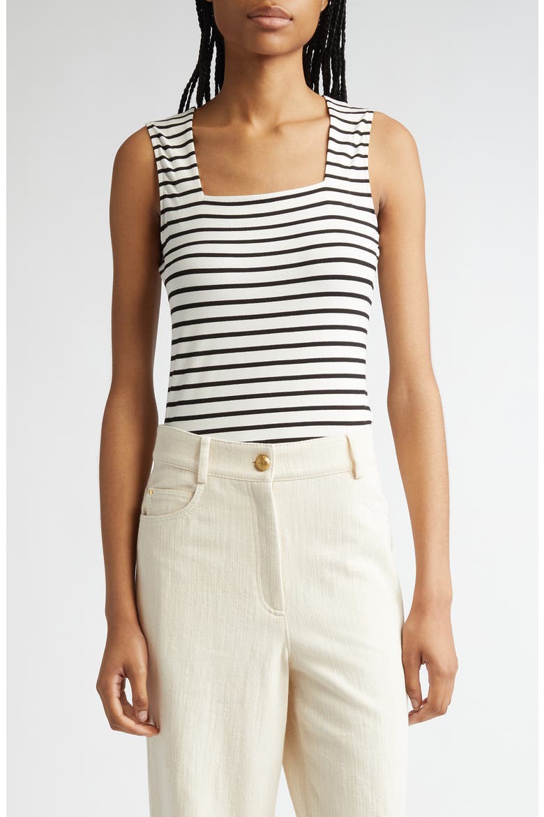 Stripe Square Neck Tank, Main, color, CREAM-BLACK