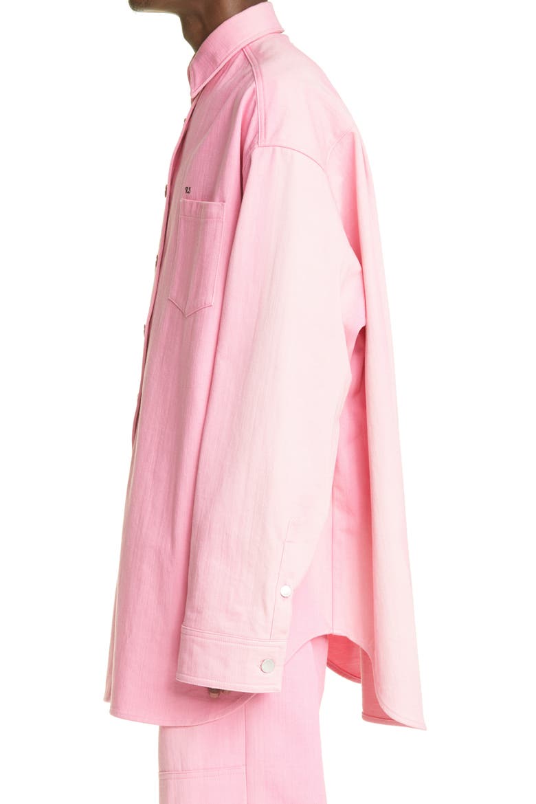 Embroidered Logo Oversize Denim Button-Up Shirt, Alternate, color, LIGHT PINK