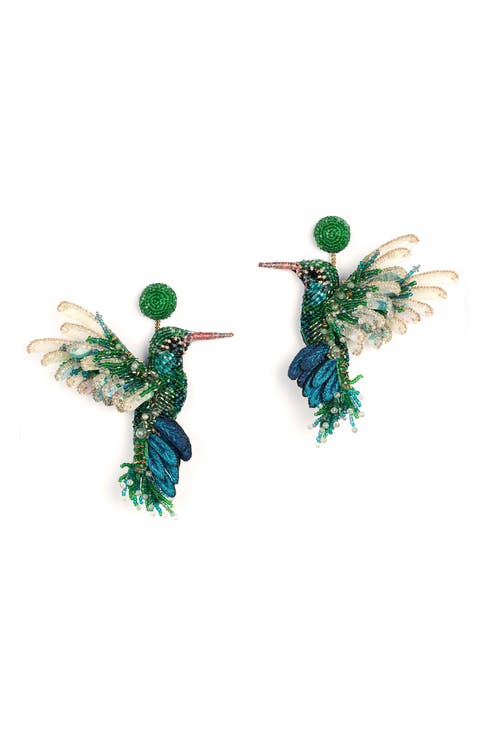 Beaded Hummingbird Drop Earrings