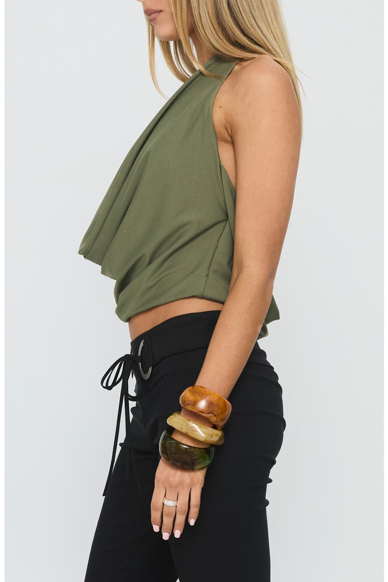Carefree Days Plunge Cowl Neck Halter Top, Alternate, color, KHAKI