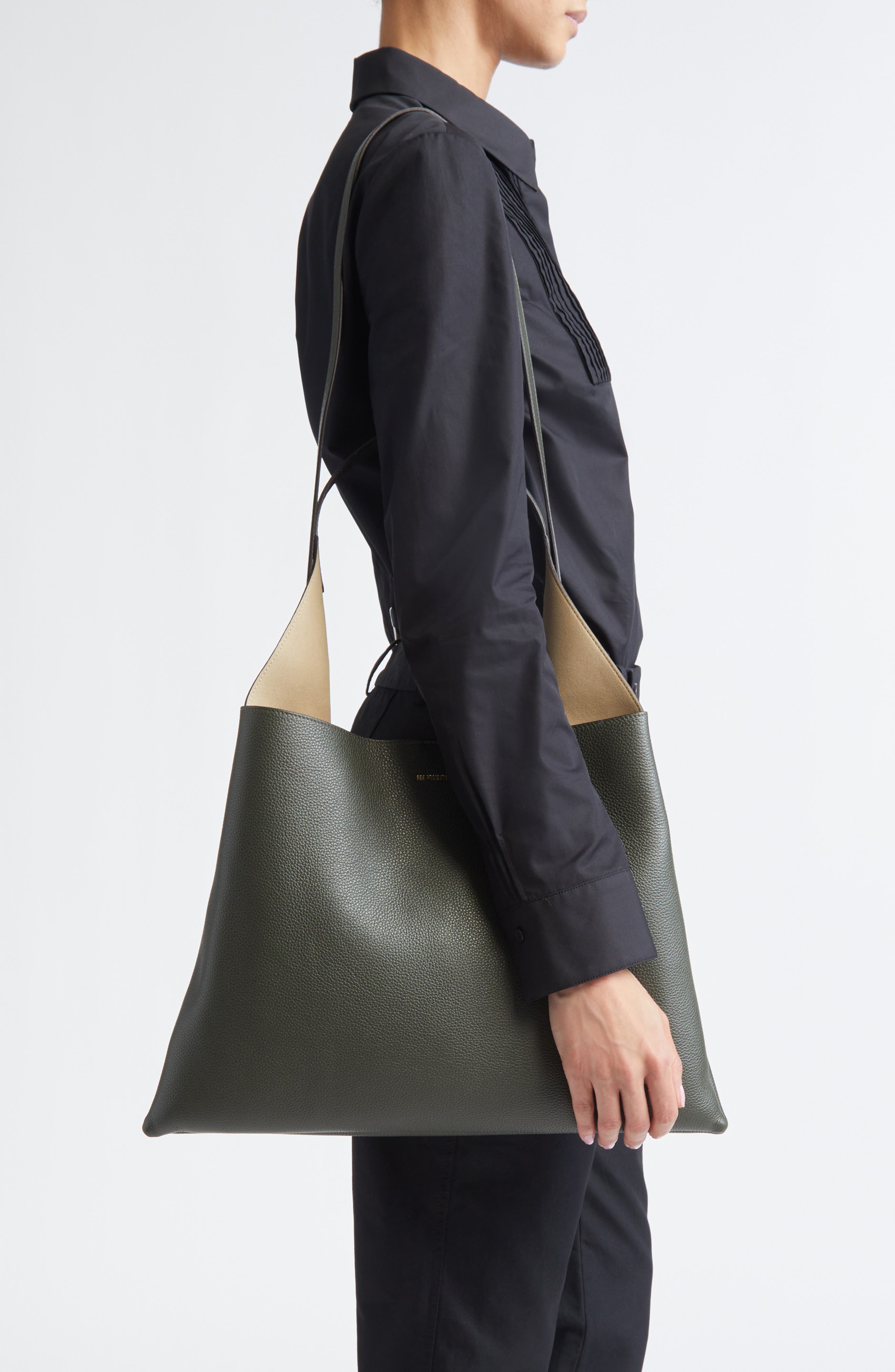 Ree Projects Large Clare Pebbled Leather Tote, Alternate, color, Deep Moss