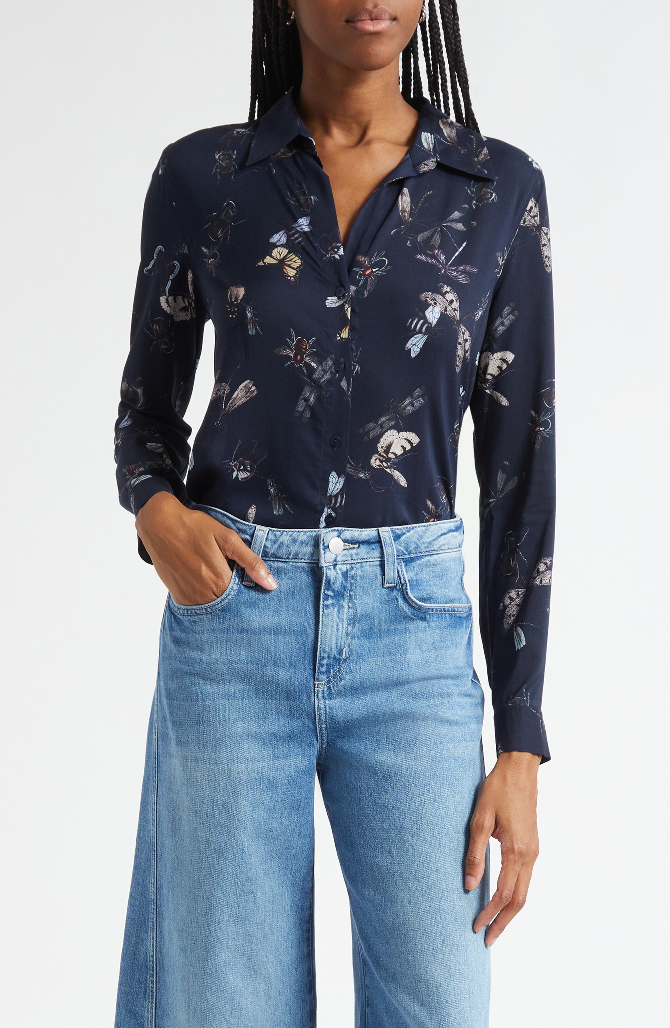 L'AGENCE Holly Butterfly Print Button-Up Shirt