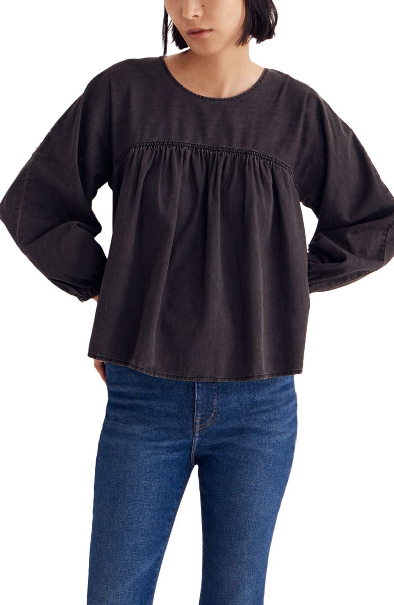 Madewell Shirred Denim Swing Shirt, Main, color,