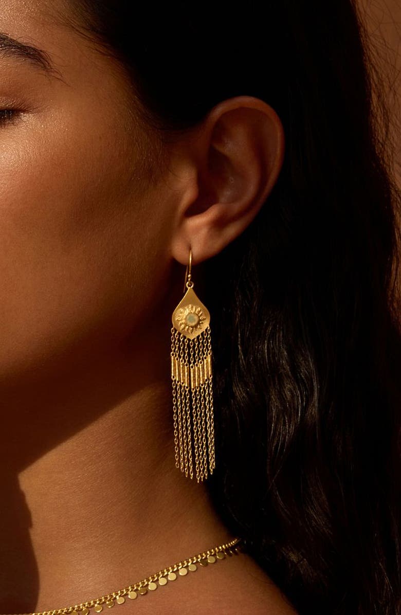 Satya Jewelry Daybreak Opal Sun Fringe Earrings, Alternate, color, Gold