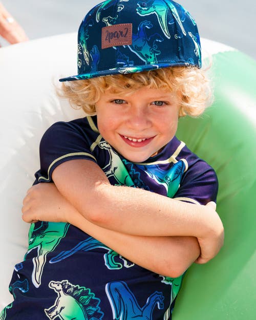 DEUX PAR DEUX DEUX PAR DEUX BOY'S PRINTED CAP BLUE AND GREEN DINO ON NAVY