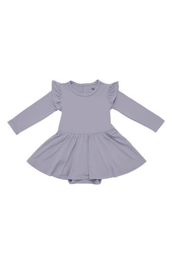 Kyte Baby Haze Twirl Long Sleeve Skirted Bodysuit In Gray