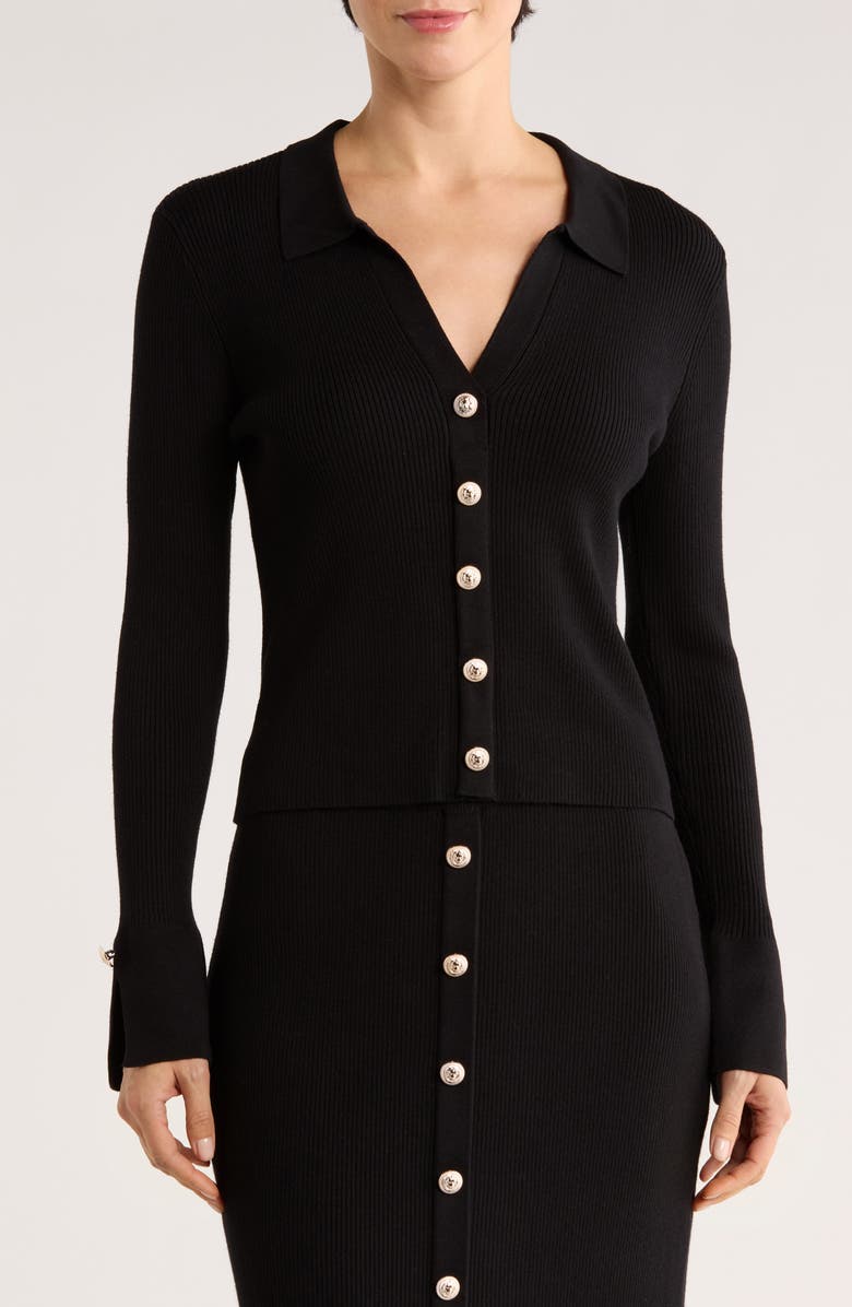 Ellen Tracy Collared Button Cardigan, Main, color, Black