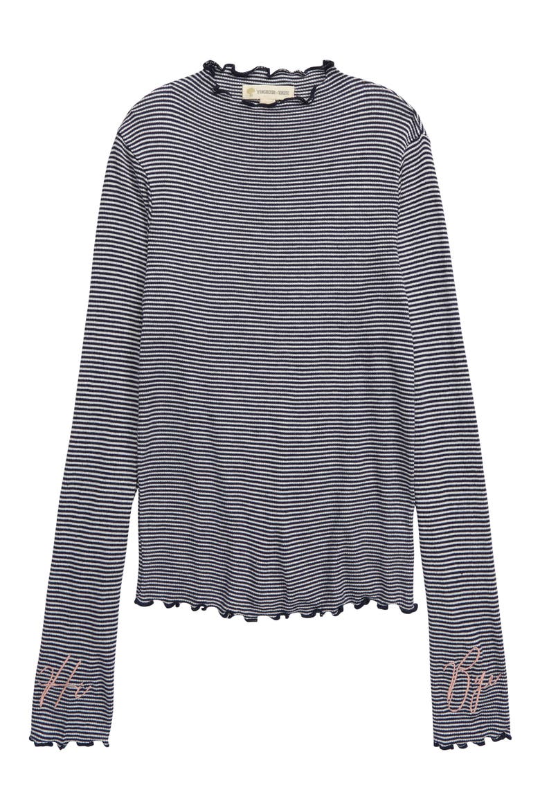 Embroidered Ribbed Top, Main, color, NAVY PEACOAT MICRO STRIPE