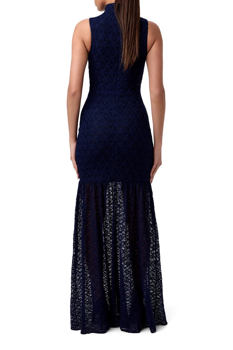 Stretch Lace Trumpet Dress, Alternate, color, NAVY