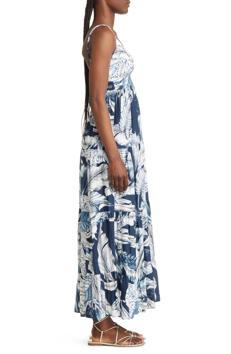 Maaji Juliette Calla Lily Tiered Plunge Neck Cover-Up Dress, Alternate, color, 