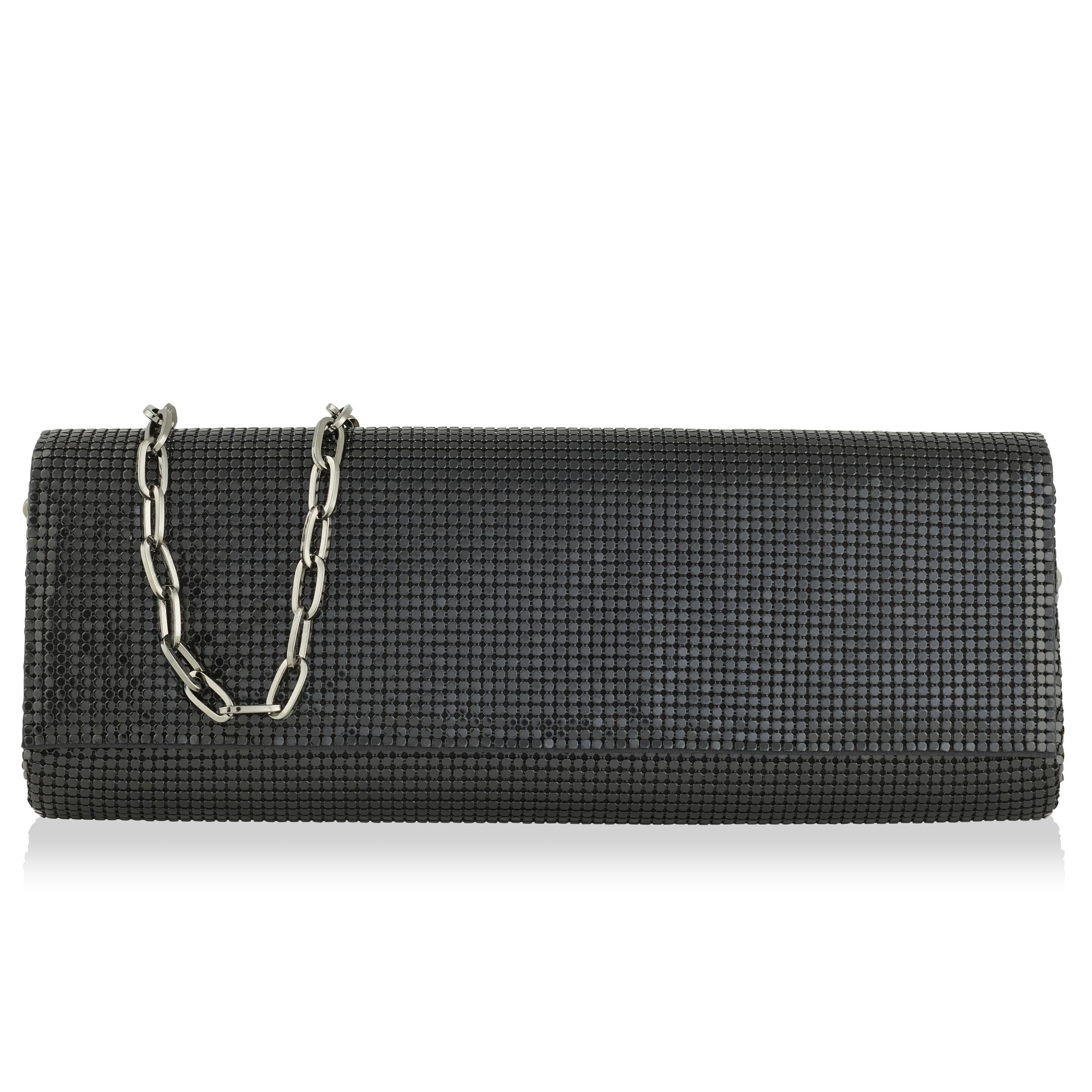 Whiting & Davis Zoe Baguette Clutch, Main, color, Black