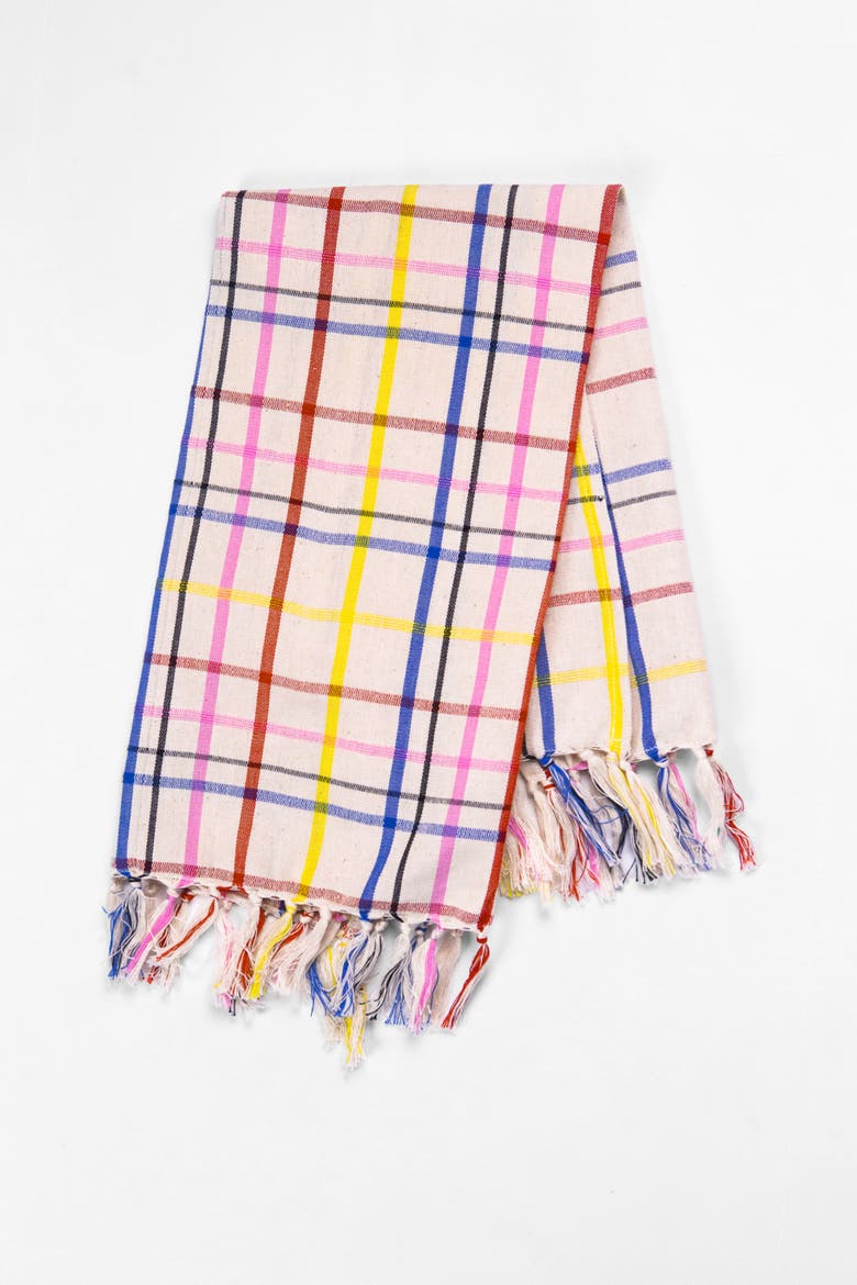 Vera Plaid Handwoven Cotton Kitchen Towel, Main, color, White