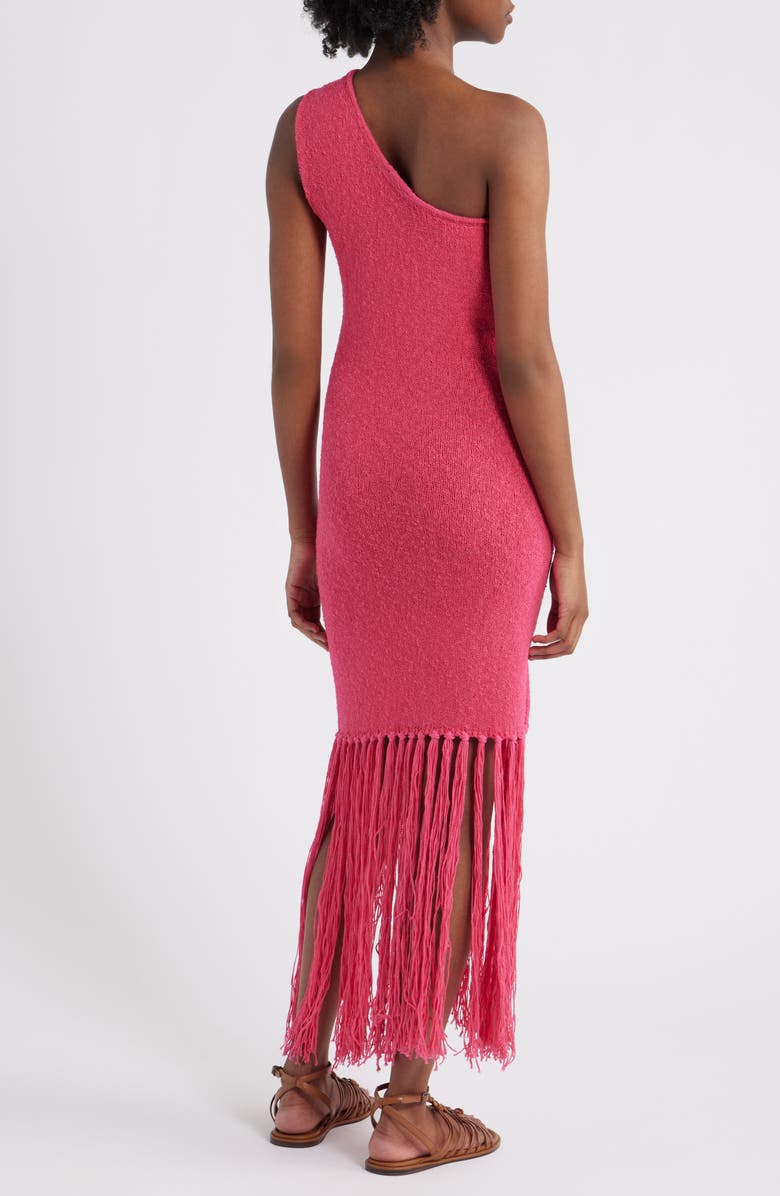 Rails Antonia One-Shoulder Fringe Hem Cotton Blend Sweater Dress, Alternate, color, Raspberry