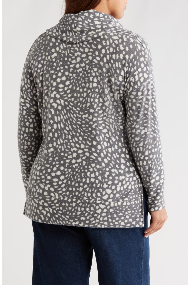 Animal Spot Hacci Knit Cowl Neck Tunic, Alternate, color, CHARCOAL/ IVORY